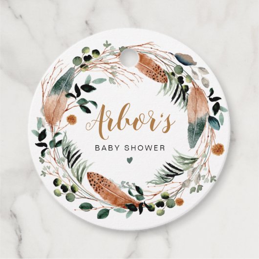ARBOR Bohemian Feather Greenery Wreath Boho Bedankjes Labels (Voorkant)
