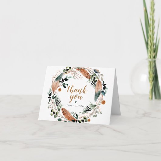 ARBOR Bohemian Feather Greenery Wreath Boho Bedankkaart (Voorkant)