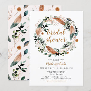 Arbor - Bohemian Feather Greenery Wreath Bridal Kaart
