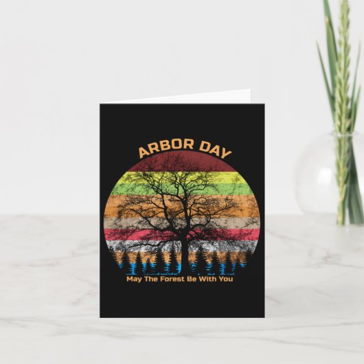 Arbor Day Retro Earth Tree Sunset Forest Wees met Kaart (Voorkant)