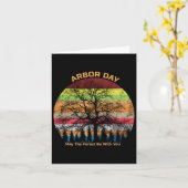 Arbor Day Retro Earth Tree Sunset Forest Wees met Kaart (Gele Bloem)