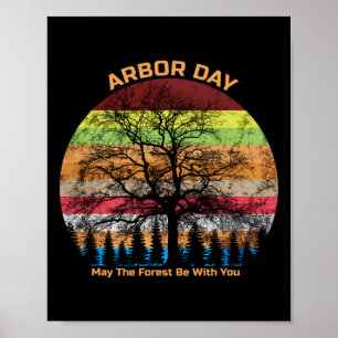 Arbor Day Retro Earth Tree Sunset Forest Wees met Poster