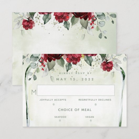 Arbor of Rozen Wedding 2 Meal Choice RSVP Card (Voorkant / Achterkant)