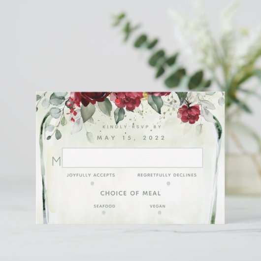 Arbor of Rozen Wedding 2 Meal Choice RSVP Card Kaartje (Staand voorkant)