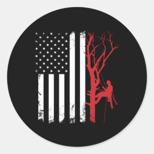 Arborist Amerikaanse vlag Amerika boomchirurg Ronde Sticker