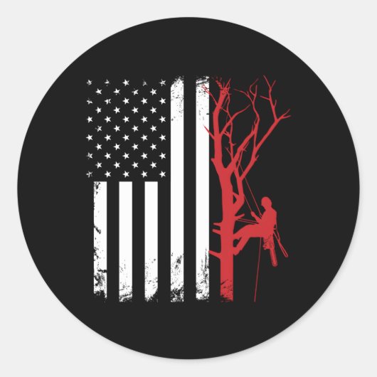 Arborist Amerikaanse vlag Amerika boomchirurg Ronde Sticker (Voorkant)