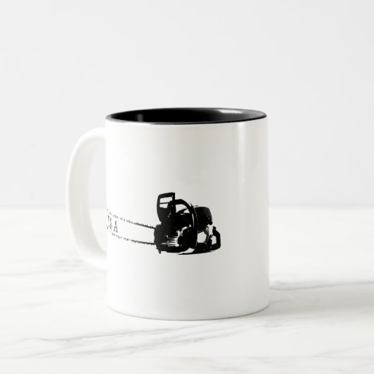 Arborist chainsaw tree surgeon Gift Present Tweekleurige Koffiemok (Voorkant links)