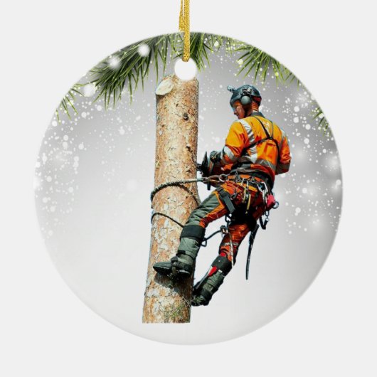 Arborist Tree Chirurgen koel Keramisch Ornament (Achterkant)