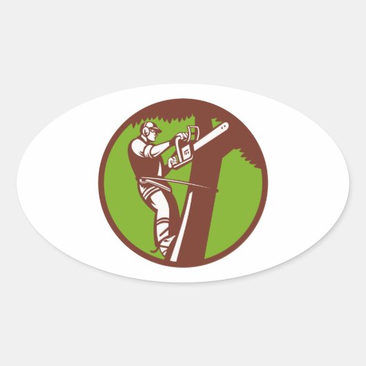 Arborist Tree Surgeon Trimmer Pruner Ovale Sticker (Voorkant)
