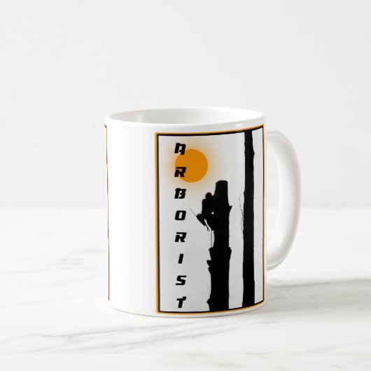 Arboristen Mok: Opkomende zon silhouet klimmer Koffiemok (Voorkant rechts)