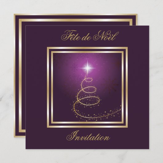 Arbre de Noël Abstrait pourpre uitnodiging (Voorkant / Achterkant)