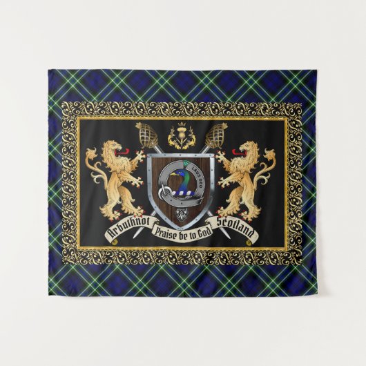 Arbuthnot Clan Badge & Motto w/Lions Wandkleed (Voorkant (horizontaal))