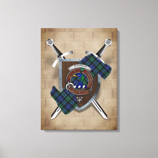 Arbuthnott Clan Badge Crossed Swords Canvas Print (Voorkant)