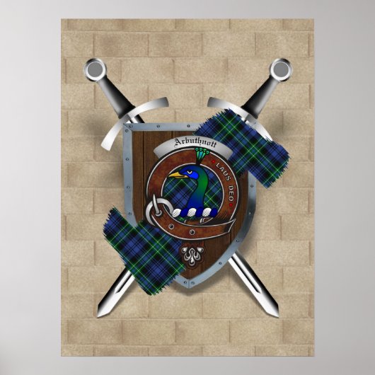 Arbuthnott Clan badge Gebogen Zwaarden Poster 18x2 (Voorkant)