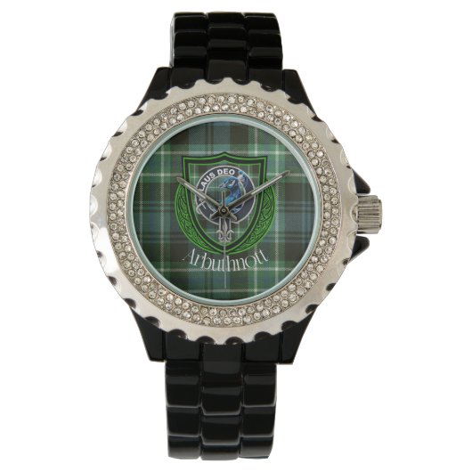 Arbuthnott Scottish Clan Tartan en Crest Horloge (Voorkant)