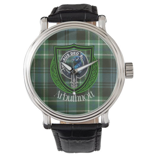 Arbuthnott Scottish Clan Tartan en Crest Horloge (Voorkant)