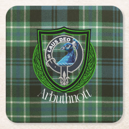 Arbuthnott Scottish Clan Tartan en Crest Kartonnen Onderzetters