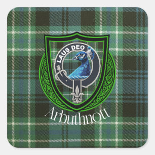 Arbuthnott Scottish Clan Tartan en Crest Vierkante Sticker
