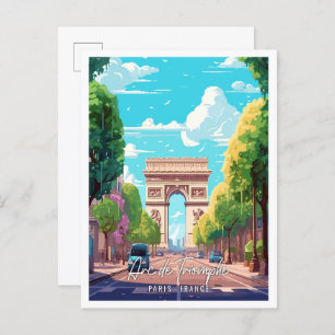 Arc de Triomphe Art vintage reisillustratie Briefkaart