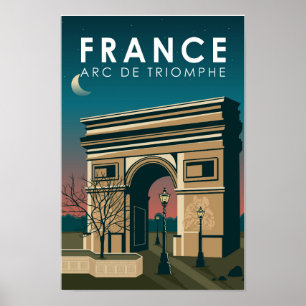 Arc de Triomphe France Retro Travel Art Poster
