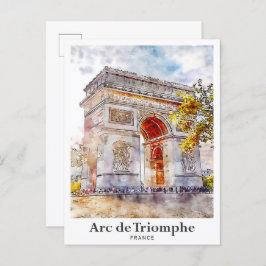 Arc de Triomphe Frankrijk Art Waterverf Sketch Briefkaart
