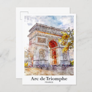 Arc de Triomphe Frankrijk Art Waterverf Sketch Briefkaart