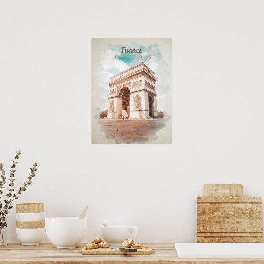 Arc de Triomphe in waterverf Poster (Keuken)