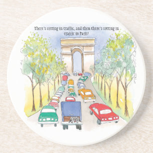 Arc de Triomphe Ink en Waterverf Whimsical Art Zandsteen Onderzetter