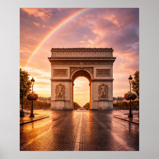 Arc de Triomphe onder regenboog Poster (Voorkant)