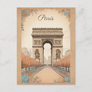 Arc de Triomphe Parijs Frankrijk Floral Travel Briefkaart