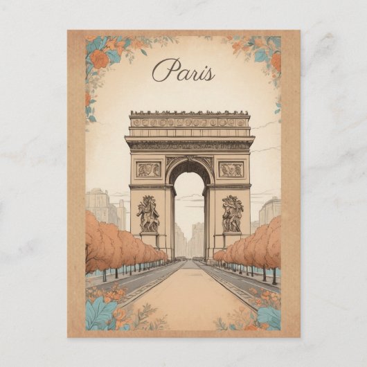 Arc de Triomphe Parijs Frankrijk Floral Travel Briefkaart (Voorkant)