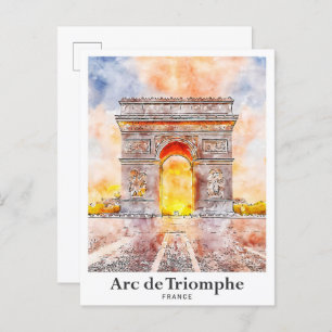 Arc de Triomphe Paris France Travel Waterverf Briefkaart