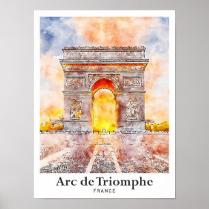 Arc de Triomphe Paris France Travel Waterverf Poster