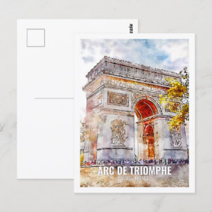 Arc de Triomphe Paris Travel Place Waterverf Briefkaart