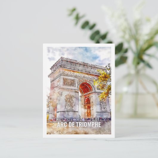 Arc de Triomphe Paris Travel Place Waterverf Briefkaart (Staand voorkant)