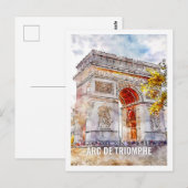 Arc de Triomphe Paris Travel Place Waterverf Briefkaart (Voorkant / Achterkant)