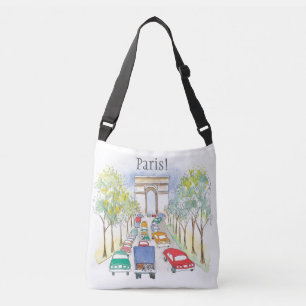Arc de Triomphe Paris Whimsical Waterverf Sketch Crossbody Tas