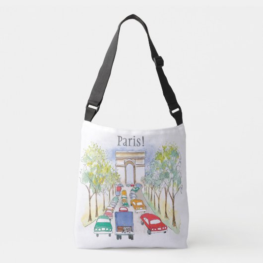 Arc de Triomphe Paris Whimsical Waterverf Sketch Crossbody Tas (Voorkant)