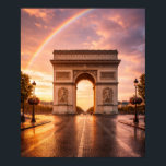 Arc de Triomphe under rainbow Poster<br><div class="desc">This artwork captures the majestic Arc de Triomphe illuminated by a golden sunset that paints the sky with warm tones. A perfect rainbow forms above the monument, enhancing the scene and creating a serene, one‑of‑a‑kind atmosphere. The wet street reflects the glowing sky, adding depth and beauty to a landscape that...</div>