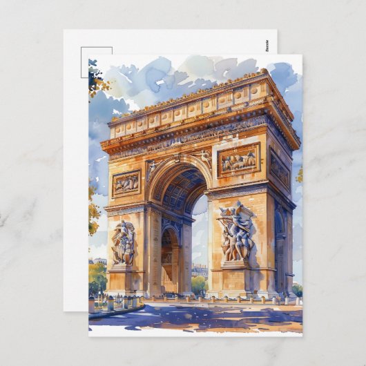 Arc de Triomphe Waterverf Bezienswaardigheden Fran Feestdagenkaart (Voorkant / Achterkant)