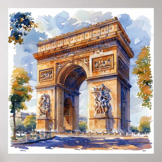 Arc de Triomphe Waterverf Bezienswaardigheden Fran Poster (Voorkant)