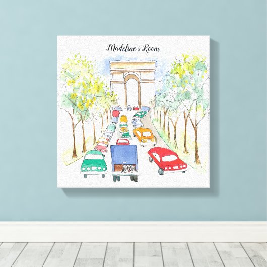 Arc de Triomphe Whimsical Waterverf Painting Canvas Afdruk (Insitu (Houten vloer))