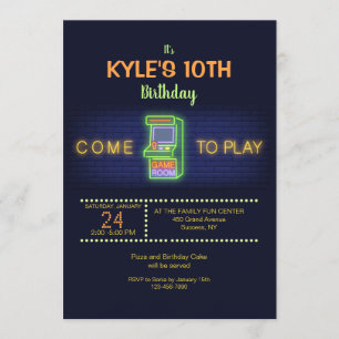 Arcade Birthday Party Invitation Kaart