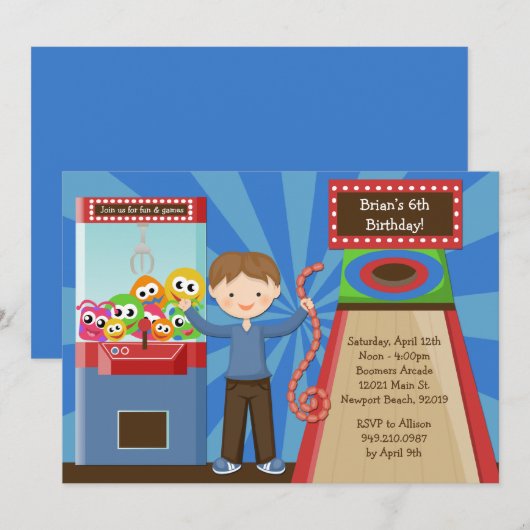 Arcade Birthday Party Invitation Kaart (Voorkant / Achterkant)