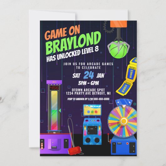 Arcade Birthday Party Invitation Kaart (Voorkant)