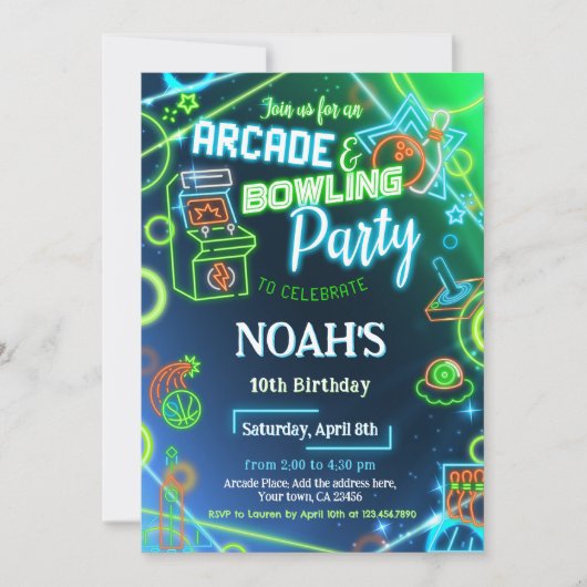 Arcade Bowling Glow verjaardagsfeestje Kaart (Voorkant)
