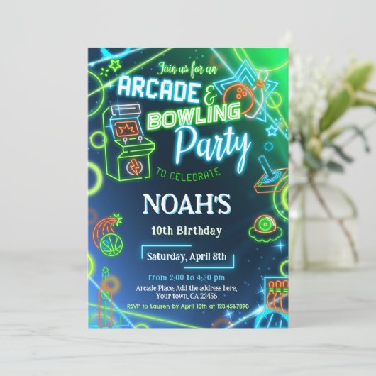 Arcade Bowling Glow verjaardagsfeestje Kaart (Staand voorkant)