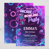 Arcade Bowling Neon Verjaardagsfeestje Kaart (Voorkant / Achterkant)