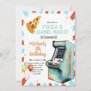 Arcade- en pizzaverjaardagsfeest Uitnodiging