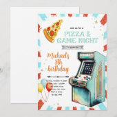 Arcade- en pizzaverjaardagsfeest Uitnodiging (Voorkant / Achterkant)